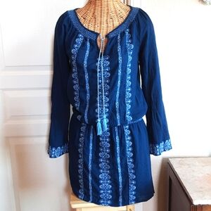 Lucky Brand Long Sleeve  Embroidered Peasant Dress